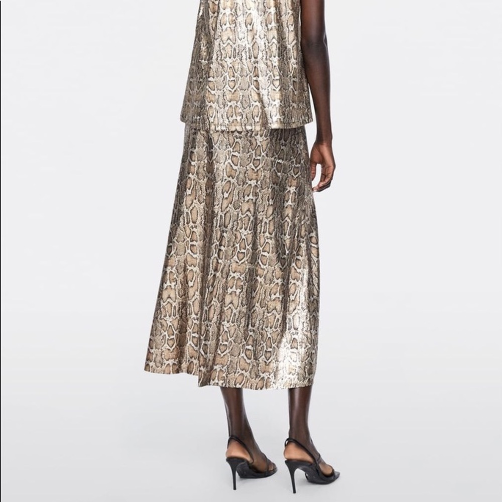 Zara Sequin Snake Print Midi A-Line Skirt Brown - image 6